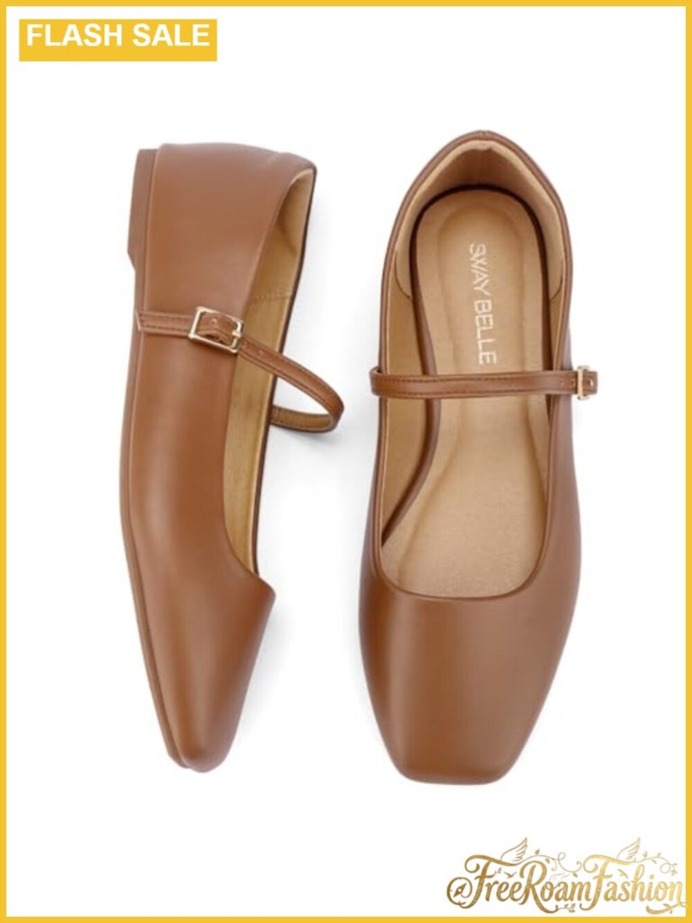 Mary Jane Flats Square Closed Toe Adjustable Buckle Ballet Flats Faux Leather